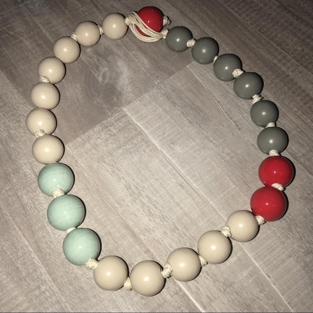Handmade Wood and Ceramic Chunky Necklace